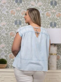 Washed Denim Top W/V-Neck & Cap Sleeves | S-3XL 7 Washed Denim Top W/V-Neck & Cap Sleeves | S-3XL -Bee Cool Store 003be9141fa034b0bf6dbf56f141643c