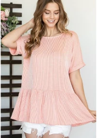 Ribbed Ruffle Hem Short Sleeve Top | S - 3X