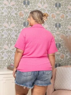 Raised Rib V-Neck Polo Collar Top | S-3X -Bee Cool Store 1887bcdabdc77ff0fc514a1a3140ddf3