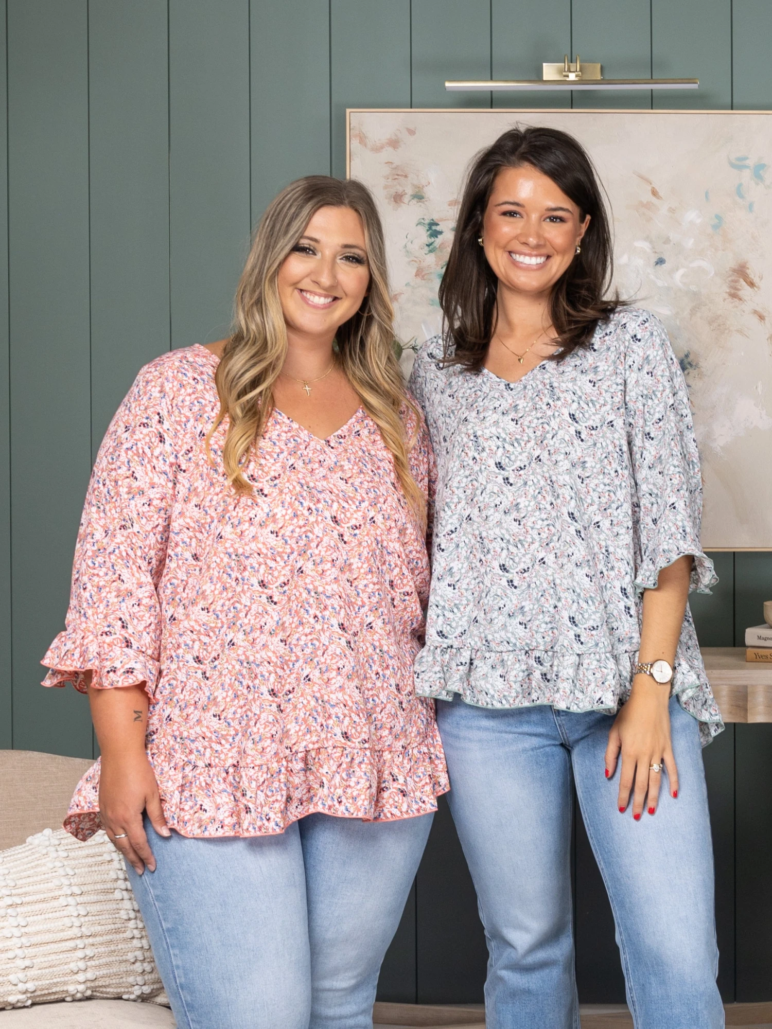 V-Neck Floral Ruffle Detailed Sleeve Top | S - 3X 3 V-Neck Floral Ruffle Detailed Sleeve Top | S - 3X