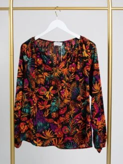 Floral Print V Neck Woven Long Sleeve Top | S - 3X