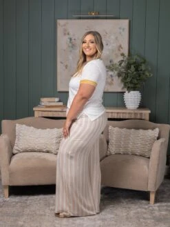 Stripe Print High Waist Pants W/ Slit | S-L -Bee Cool Store 3babb1b564cdfd2d8335aba3636ec2e7