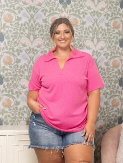 Raised Rib V-Neck Polo Collar Top | S-3X -Bee Cool Store 3bd4512ad51ab5a8c307da0ab5ba1e76