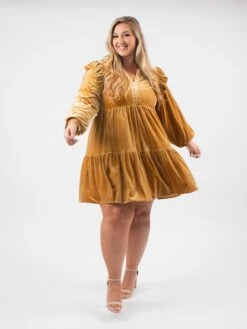 Velvet Ruffled Cap Shoulders Long Sleeve Dress | S - L -Bee Cool Store 3soyDW3ksPEtqo8x8OrkxyCE6OdnUxBIxbBeAVDG