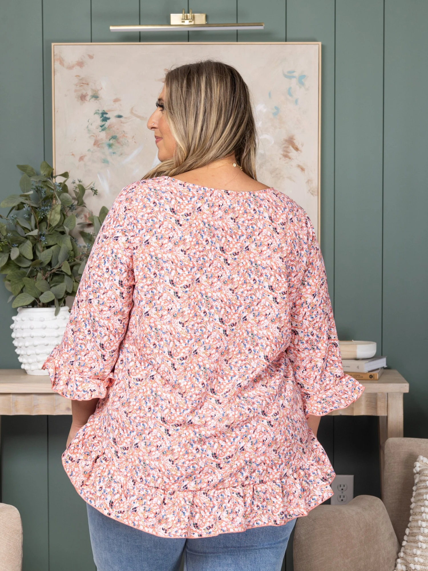 V-Neck Floral Ruffle Detailed Sleeve Top | S - 3X 6 V-Neck Floral Ruffle Detailed Sleeve Top | S - 3X - Image 4