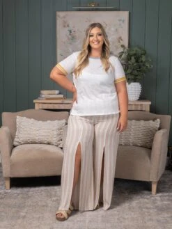 Stripe Print High Waist Pants W/ Slit | S-L -Bee Cool Store 4165c9b9b5d88268d19c014ab371d041