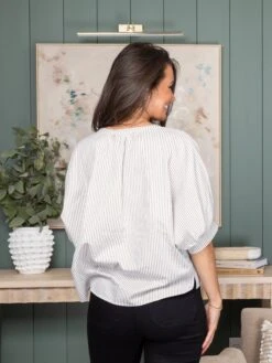 Pinstripe Seersucker Button Front 3/4 Dolman Blouse | S-2XL -Bee Cool Store 4b90cdc6c8a2d8cdad9e46e8685e51ef