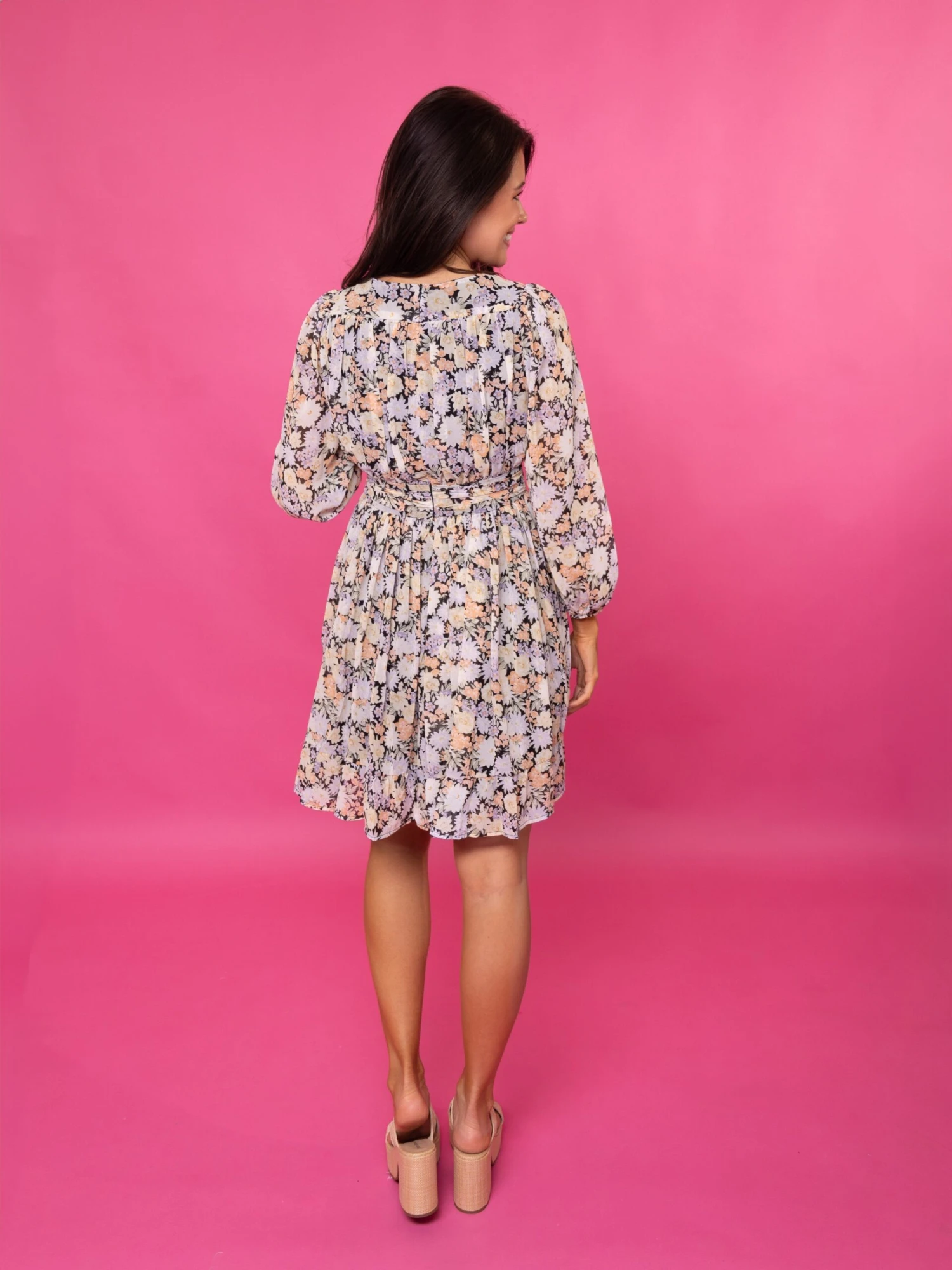 Chiffon Floral Lined Long Sleeve Midi Dress | S - 3X 6 Chiffon Floral Lined Long Sleeve Midi Dress | S - 3X - Image 4