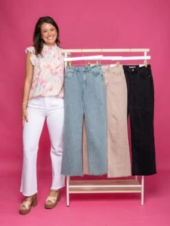 Zenana Acid Washed Frayed Cutoff Hem Straight Wide Pants | S-XL