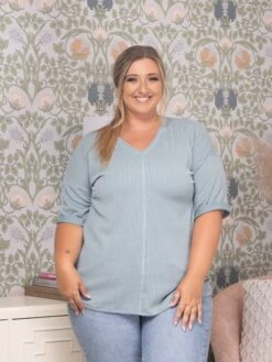 Heimish Raised Rib V-Neck Top | S-3X -Bee Cool Store 5437ae7a4b4efcc5c2d585bc708f54aa