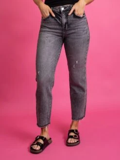 Risen Happy I'm Here Straight Leg Jeans W/ Raw Hem | 0 - 3X -Bee Cool Store 60f0435b893429b44ea30e196dbd9492