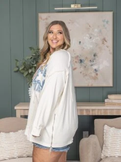 Washed Cotton Terry Long Sleeve Patchwork Top | S-XL Blue Velvet BE -Bee Cool Store 676481c0693bb3aca70ae48c0cfd0b61