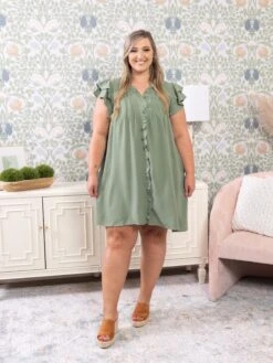 Ruffle Sleeve V-Neck Frilled Shift Dress | S-XL -Bee Cool Store 69adb67086b370cfb29bcf545989c0c8