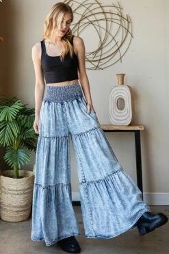 Oli & HaliWashed Tercel Tiered Wide Leg Pants | S-XL