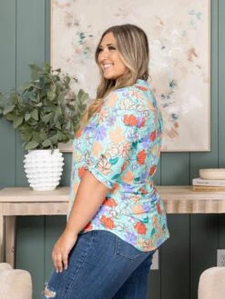 Roll Up Button Sleeve Floral Hi Low Top | S-L -Bee Cool Store 6dd06e26a64623aedfe398dec9ee7aeb