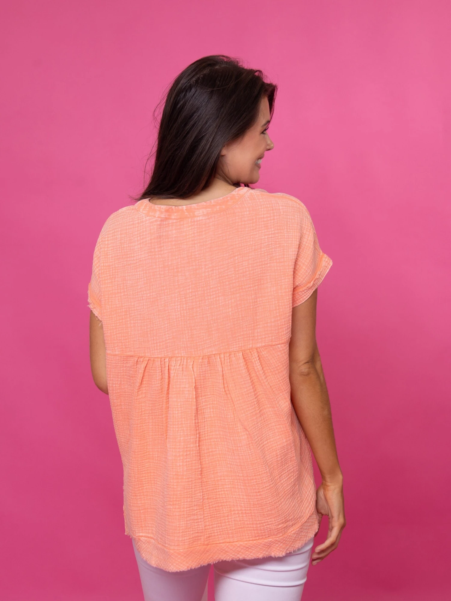 Zenana Washed Double Gauze 3/4 Button Henley Top | S/M-L/XL 10 Zenana Washed Double Gauze 3/4 Button Henley Top | S/M-L/XL - Image 8