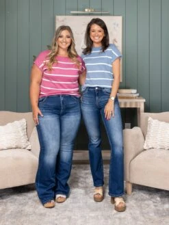 STACCATO Wide Crew Neck Short Sleeve Stripe Pullover Sweater | S-L