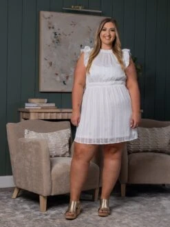 Ruffle Shoulder Dress W/ Elastic Waist | S-L