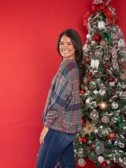 Brushed Plaid Raw Edge Long Sleeve V Neck Top | S - L -Bee Cool Store 7QU2fmQRJnVRojwB7hkY1KFvFYoiIAXNN2MDeNJO