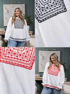 Embroidered Long Sleeve Top | S - 3X