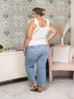 Risen High Rise Crop Wide Leg Fray Hem Jeans | 0 - 3X -Bee Cool Store 873f039f5243372ad932ba6e4bdecdda