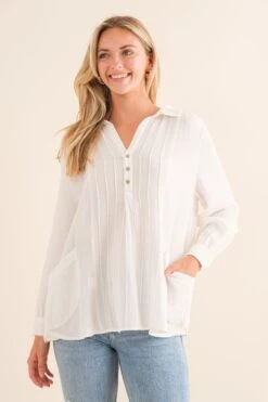Pleat Detail Button Down Blouse | S - L