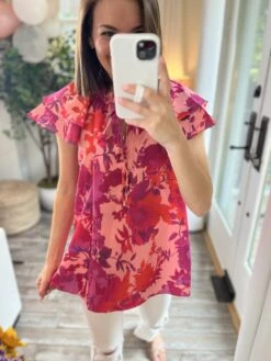 Floral Print Ruffled Tie Neck Blouse | S - 3X