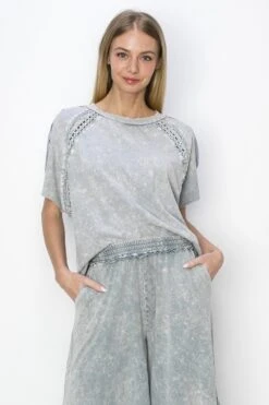 J. Her Mineral Wash Floral Trim Top | S - XL -Bee Cool Store 972aad641323740a08ad635f5d0d2ee9