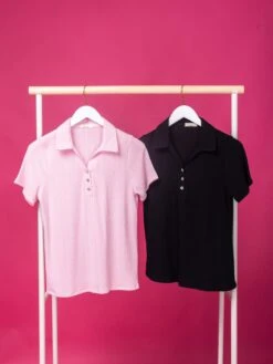 Corded Polo Top W/Buttons | S-L