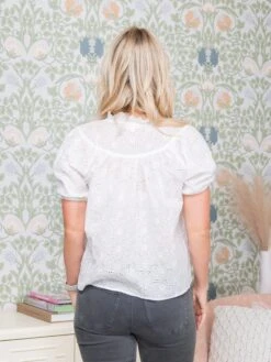 Embroidery Fabric Lightweight Button Down Mock-neckline Short Sleeves Top | S-XL -Bee Cool Store 993cf6a0400f1077632093b1210a1e9f