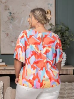 Multicolor Abstract Print Flounce Sleeve Blouse | S - XL -Bee Cool Store 9a60c85eb9e49d9f28cb8d10bdd1d54b