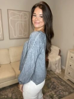 Washed Bubble Sleeve Top | S-L -Bee Cool Store Ajfy92lamiZndJGJkgL5krbhC0KoQo6MIG5fKCJw