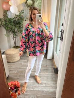 Floral Print Shirred Top | S-3X