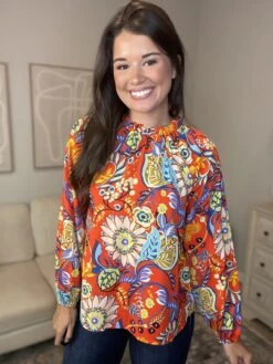 Paisley Print Bubble Sleeve Top | S-L