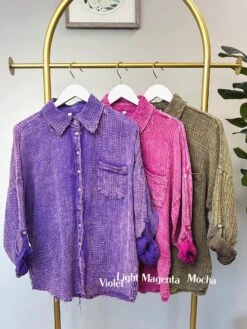 Zenana Washed Double Gauze Button Down Top | S - L