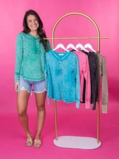 Zenana Thumb Hole Cuffs Long Sleeve Washed Top | S - L