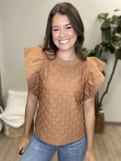 Quilted Ruffle Short Sleeve Round Neck Top | S - L -Bee Cool Store HOnioiRWoW2igi9UdCPisWomeeFs7snxnsughZIH