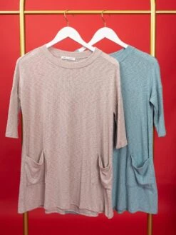 3/4 Sleeve Round Neck Top W/ Front Pockets | S-L