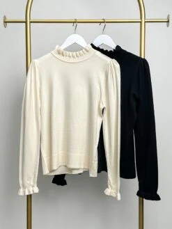 Long Sleeve Mock Neck Top W/ Frills | S-L