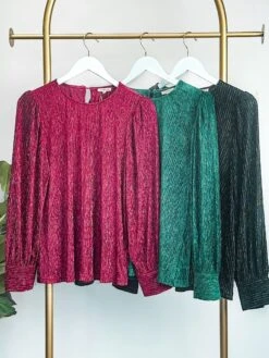 Textured Long Peasant Sleeves Round Neck Top | S - L