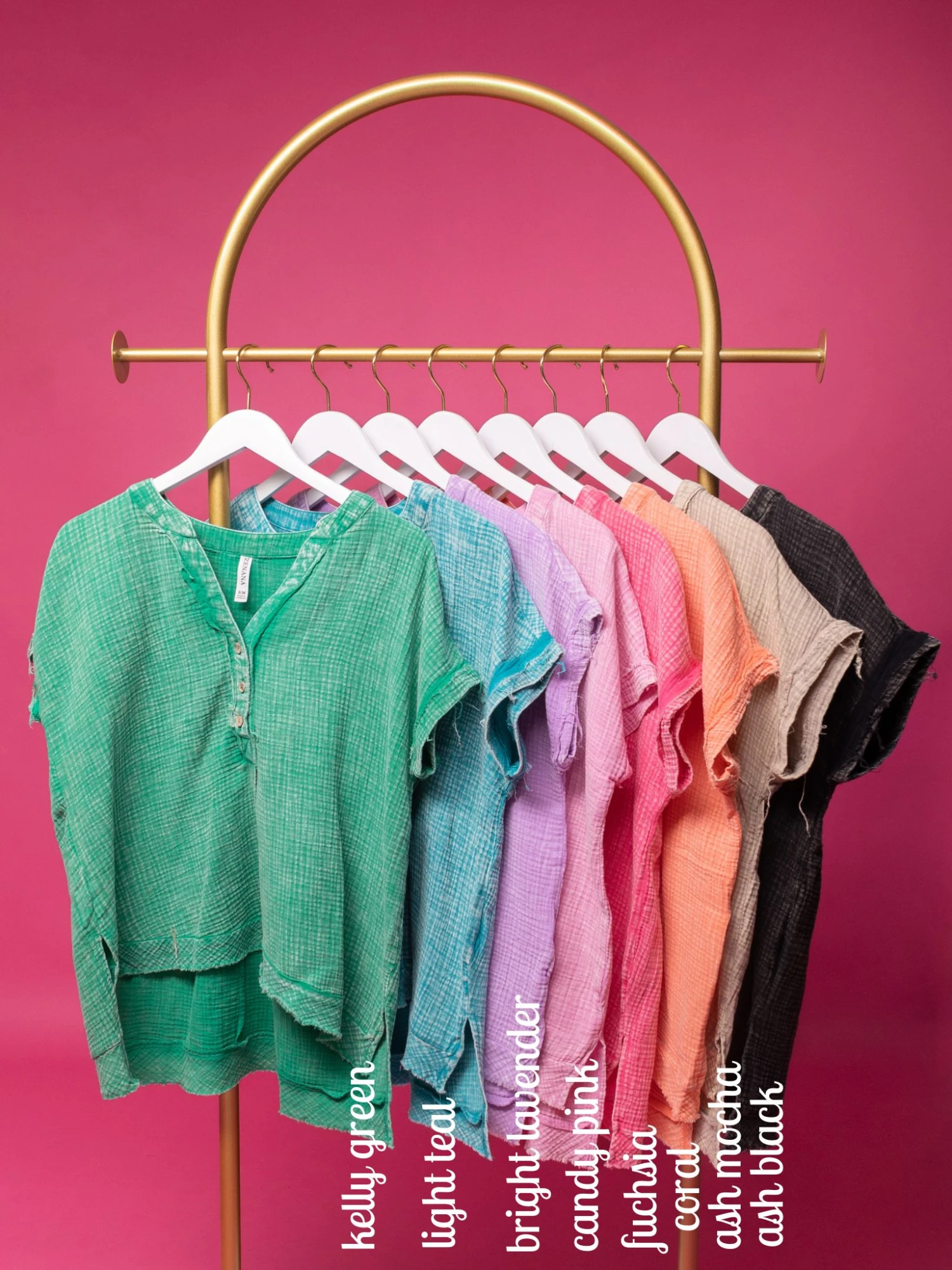 Zenana Washed Double Gauze 3/4 Button Henley Top | S/M-L/XL 4 Zenana Washed Double Gauze 3/4 Button Henley Top | S/M-L/XL - Image 2