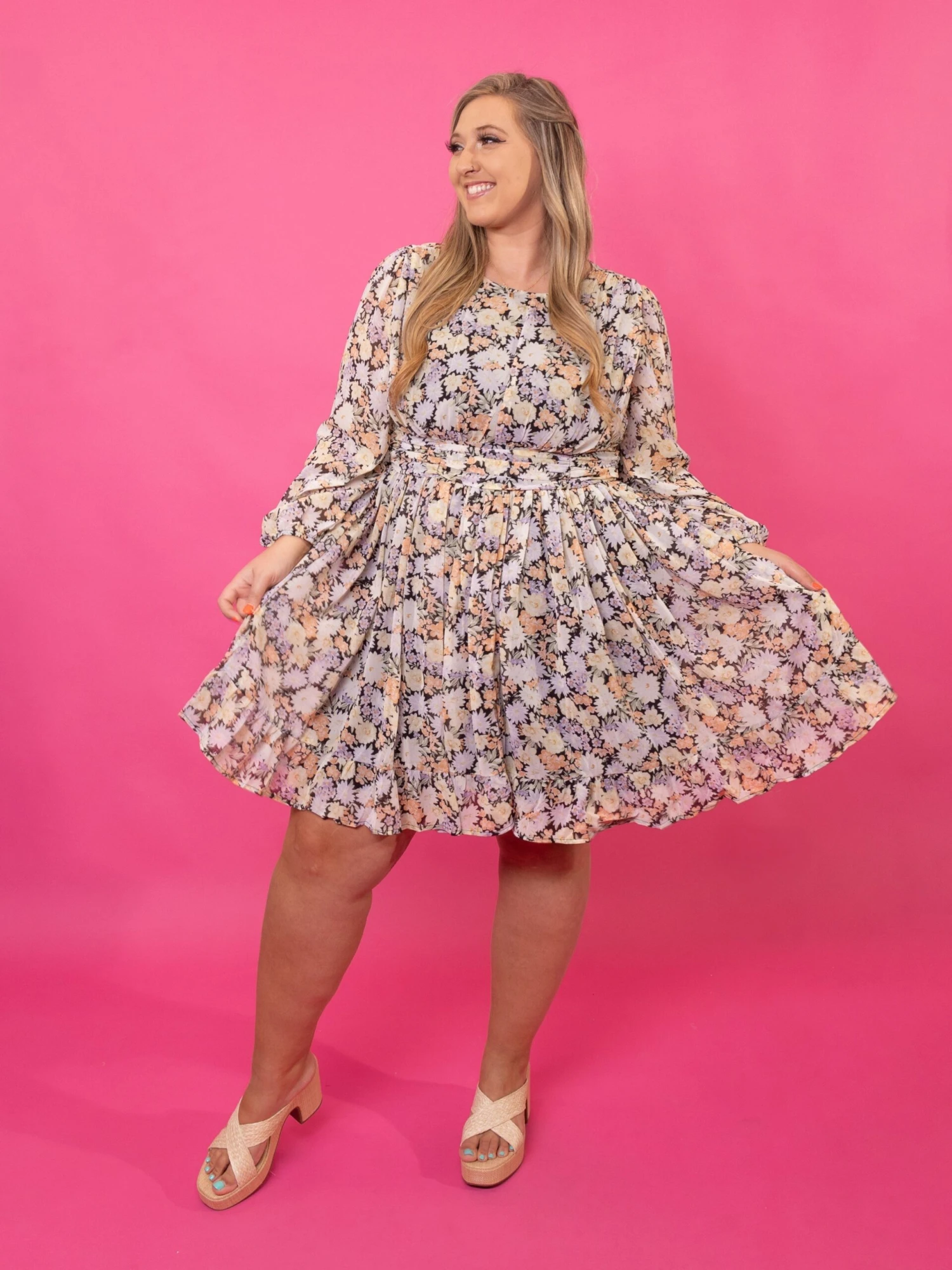 Chiffon Floral Lined Long Sleeve Midi Dress | S - 3X 8 Chiffon Floral Lined Long Sleeve Midi Dress | S - 3X - Image 6