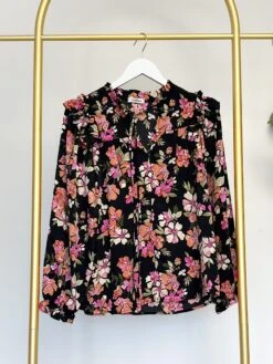 Floral Print Long Sleeve Top W/ Ruffles & Front Tie | S-3X