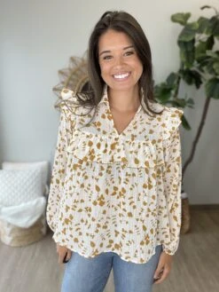 Ruffle Floral Print Long Sleeve Top | S-3X
