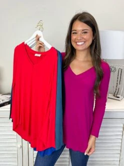 Zenana Long Sleeve V Neck Top | S-3X