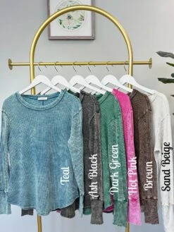 Zenana Washed Baby Waffle Long Sleeve Top | S - L