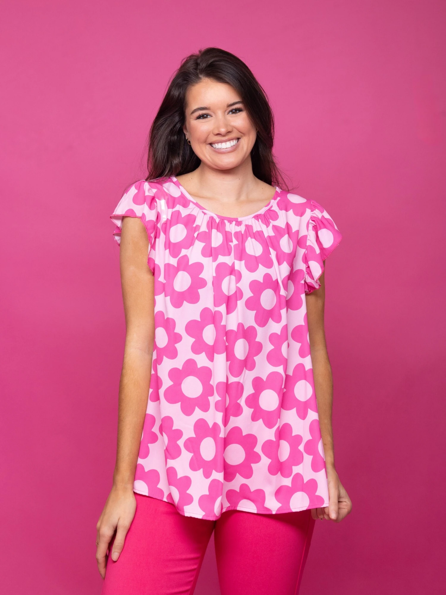 Ruffle Sleeve Round Neck Floral Printed Top | S - 3X 4 Ruffle Sleeve Round Neck Floral Printed Top | S - 3X - Image 2