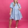 Washed Denim Button Up Mini Dress W/ Short Puff Sleeves | S-3X 1 Washed Denim Button Up Mini Dress W/ Short Puff Sleeves | S-3X -Bee Cool Store Ya42NR8luzBJ4pB2ZazU77HwniF4yfChUlcjY4j4