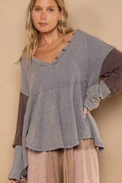 Long Sleeve Babydoll Knit Top | S - L POL