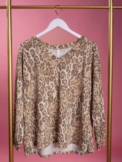 Animal Print Long Sleeve V Neck Top | S - 3X